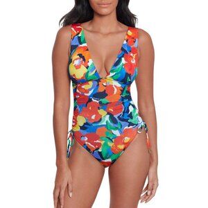 Lauren Ralph Lauren Womens Shirred Plunge-Neck On Bold Abstract 8